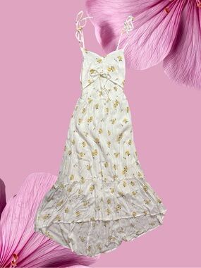Hollister White & Yellow Floral Tie Shoulder Maxi Dress XS Short